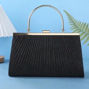 Black Textured Clutch with Gold Frame